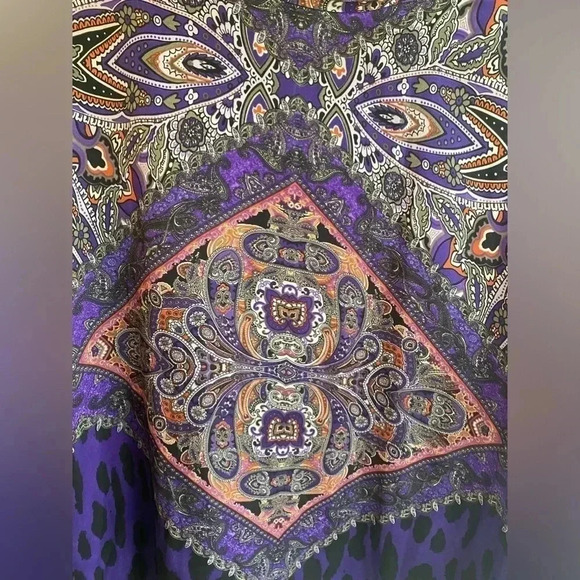 Chicos Paisley Leopard Print Blouse Purple Pink 3/4 Sleeve Boat Neck Size Large - Picture 4 of 6